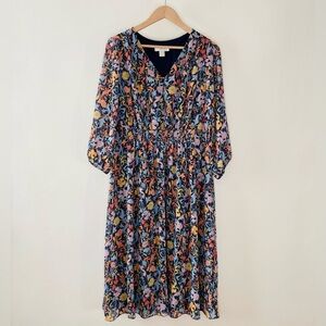 NWOT CJ Banks Multicolor Floral Chiffon Dress Long Sleeve Midi Length Size 1X